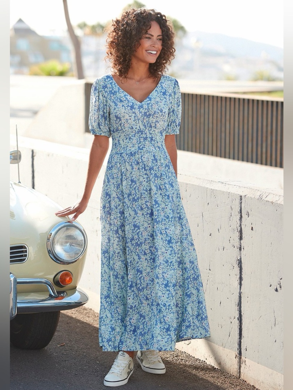 Lascana Floral Puff Sleeve Maxi Dress Size 10